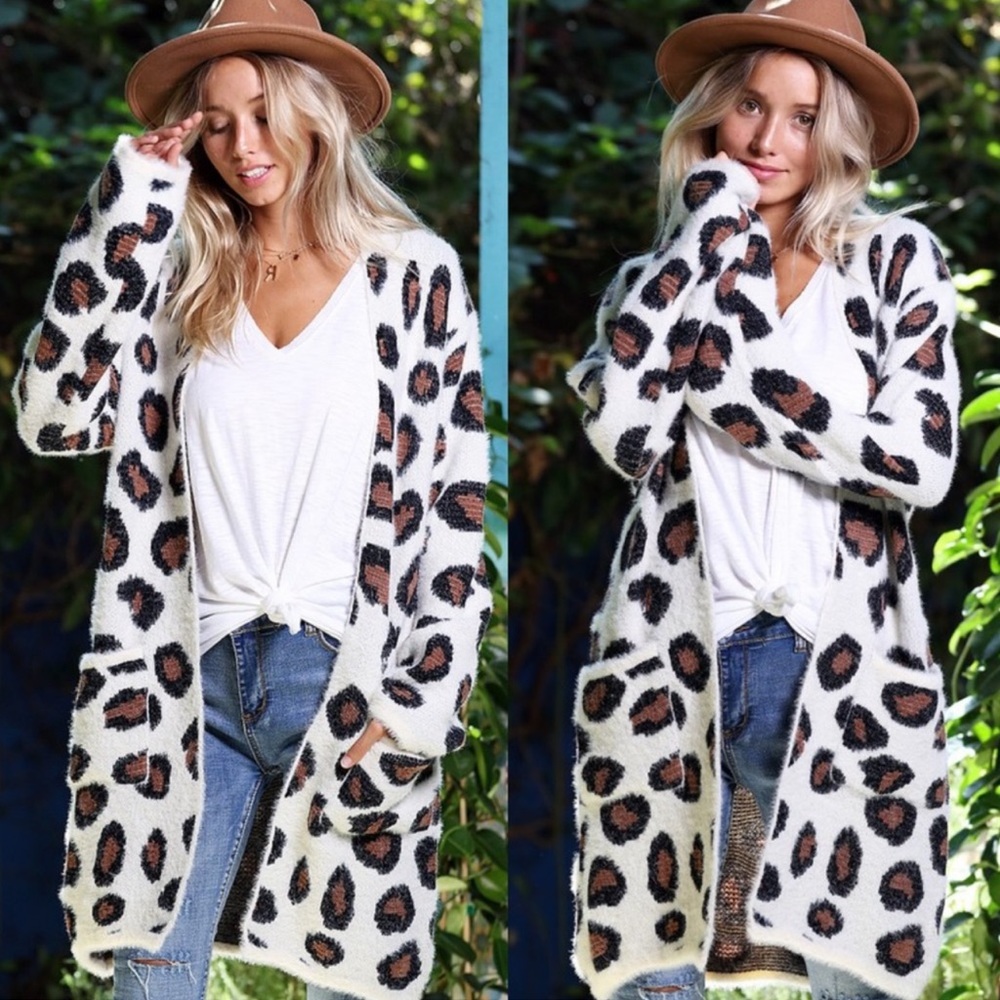 🎉HP🎉Sweet Lovely by Jen Leopard Print Open-Front Cardigan Duster